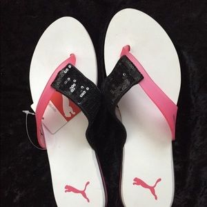 Puma sandals with black sequin detail
